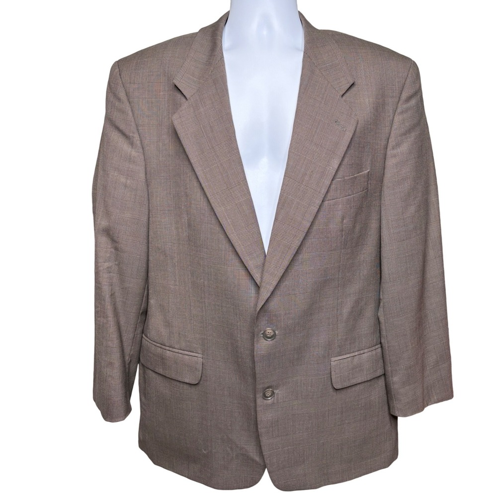 KASPER Mens Brown Glen Plaid Wool Blazer Sport Coat 48R Academia Preppy Tailored